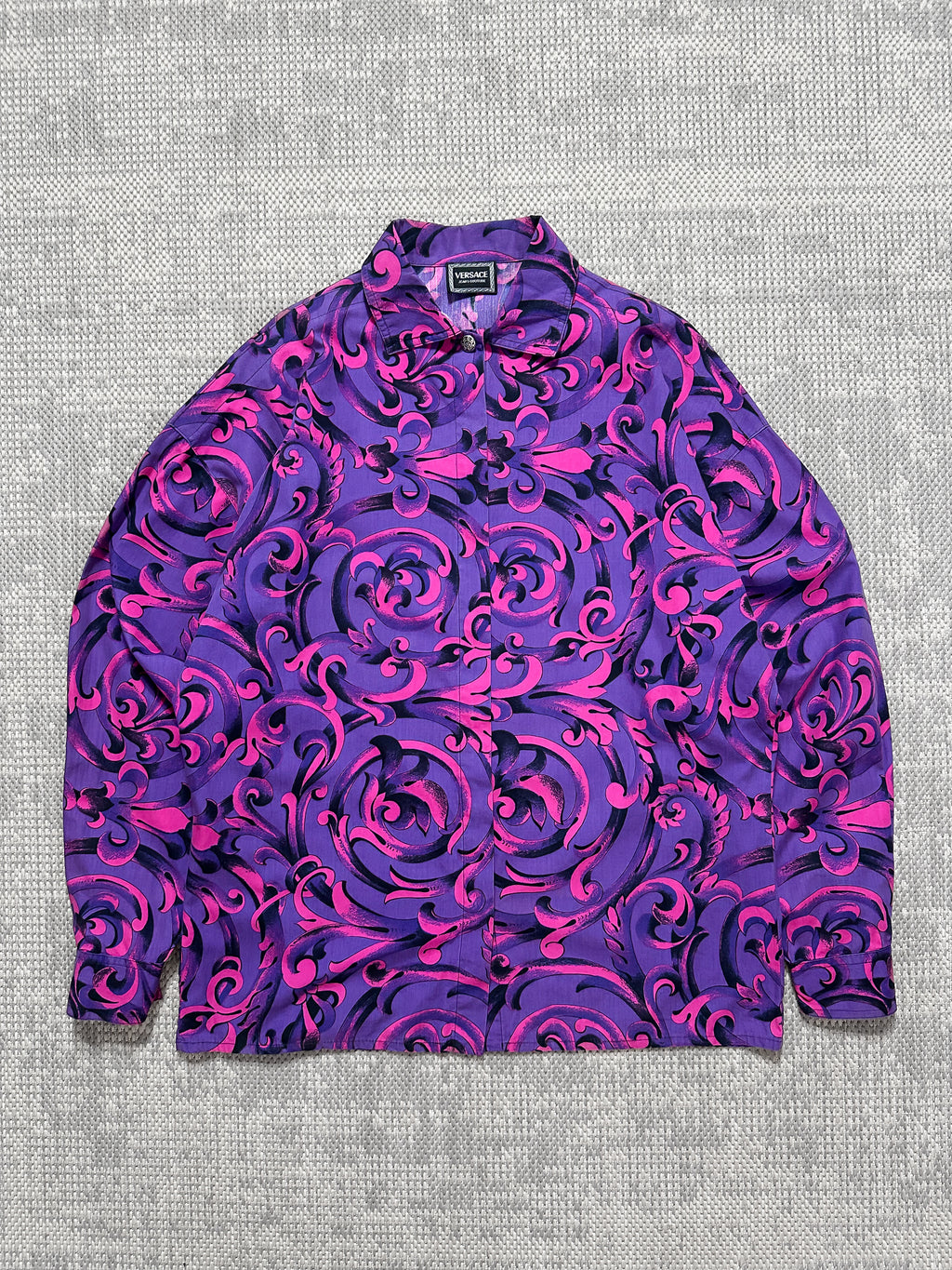 1990s Versace Baroque-Print Long Sleeve Shirt (L)