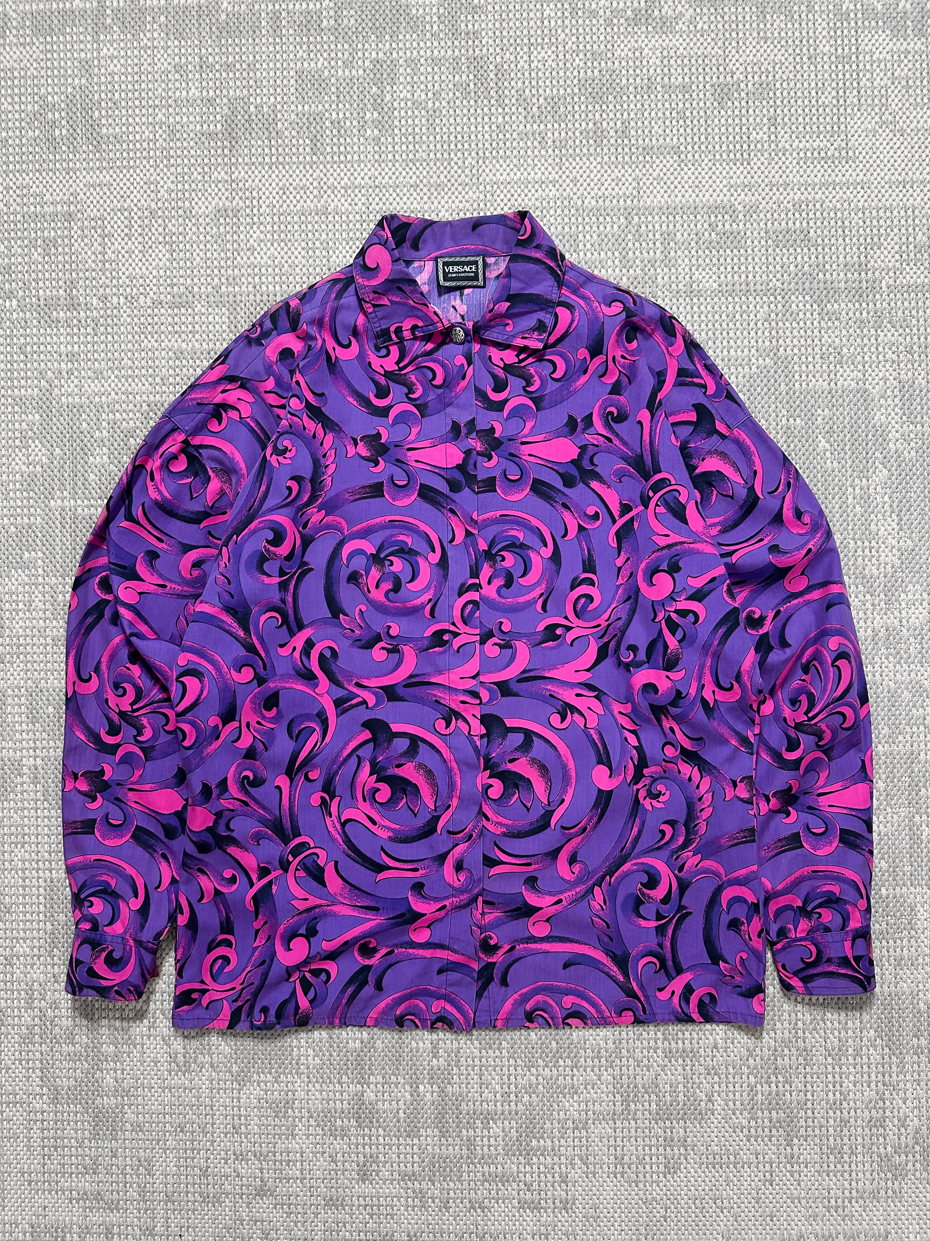 1990s Versace Baroque-Print Long Sleeve Shirt (L)