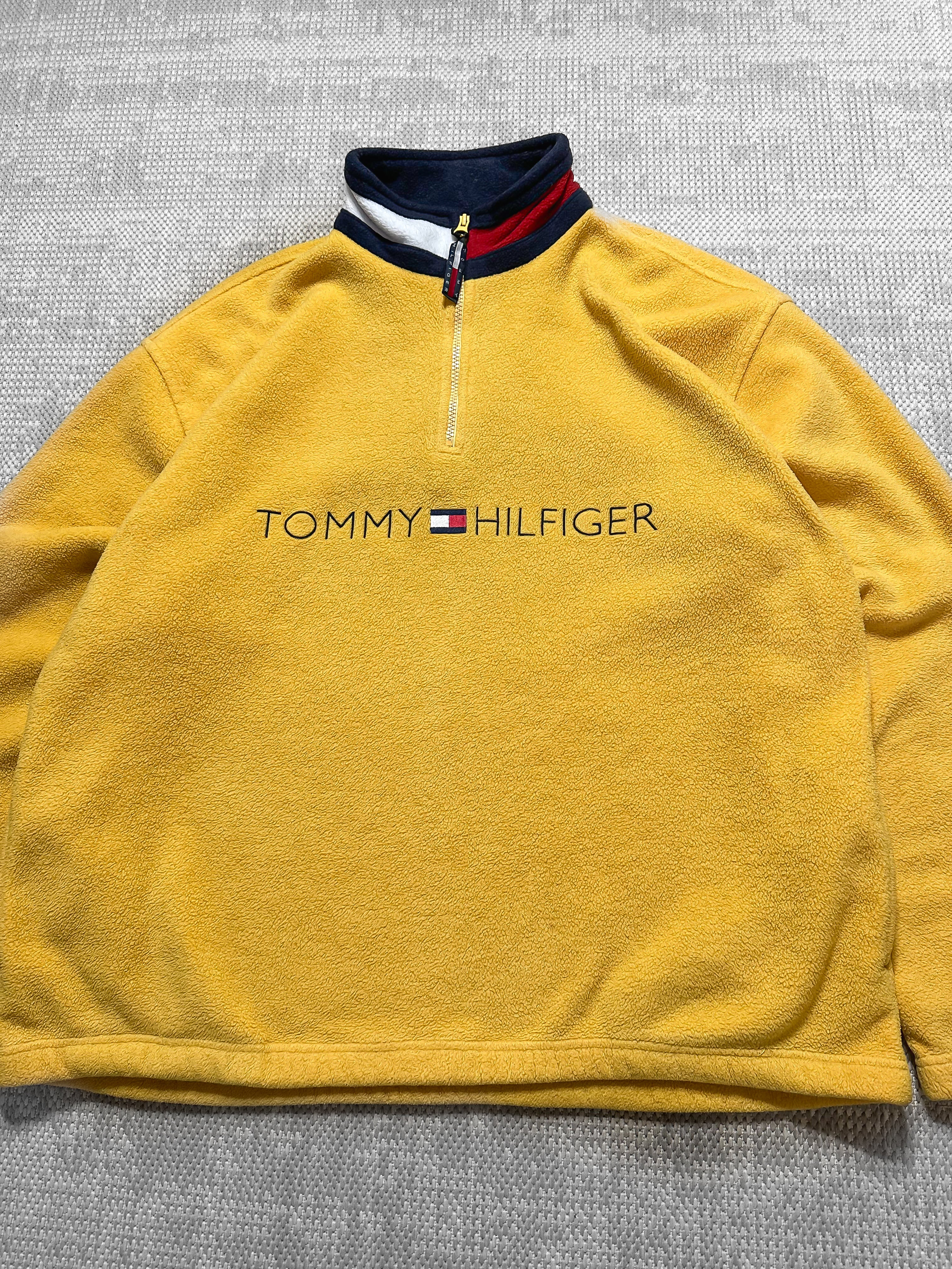 1990s Tommy Hilfiger 1/4 Zip Heavyweight Spellout Fleece (XL)
