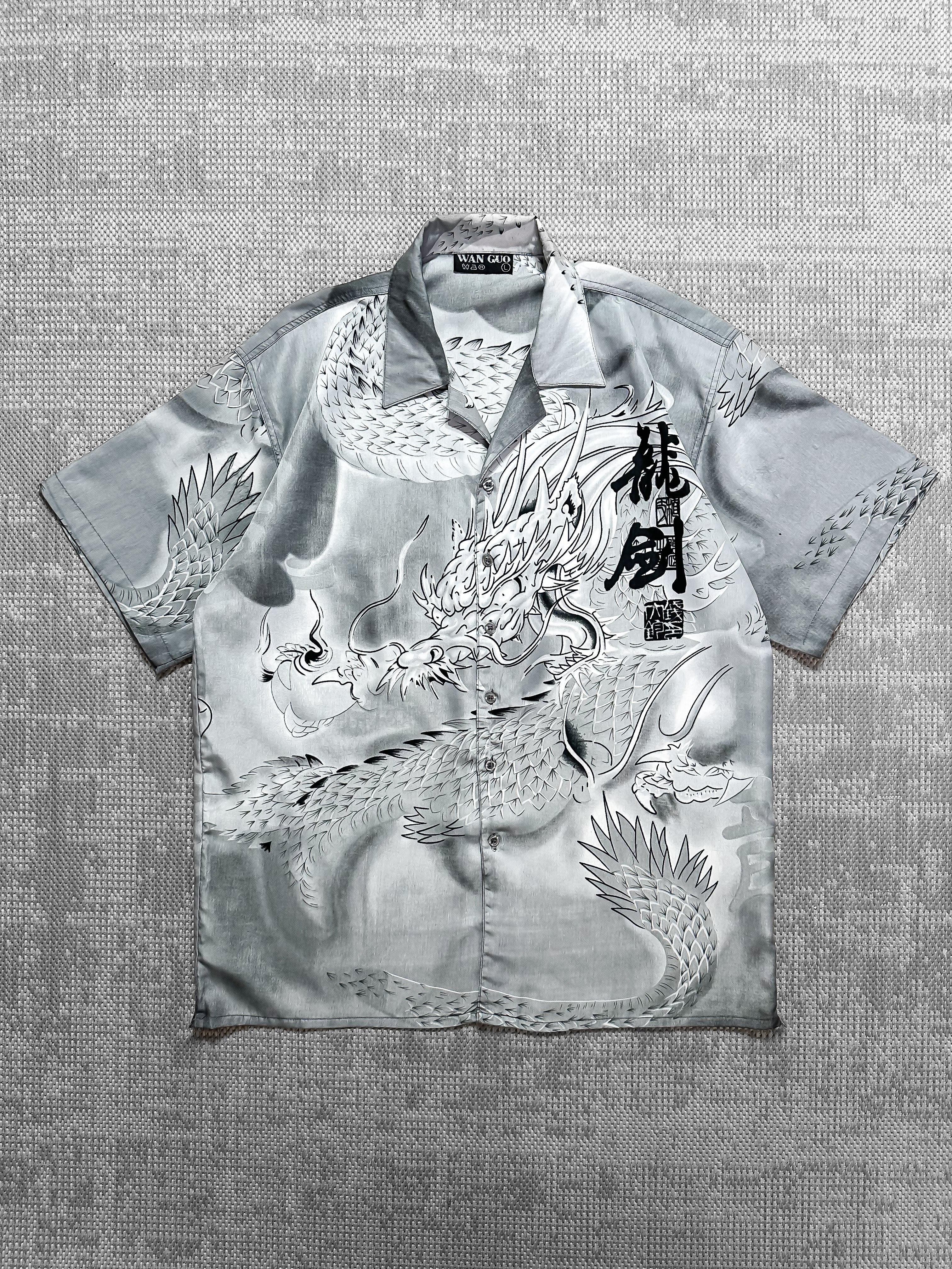 Dragon Japanese Print Short-Sleeve Shirt (L)