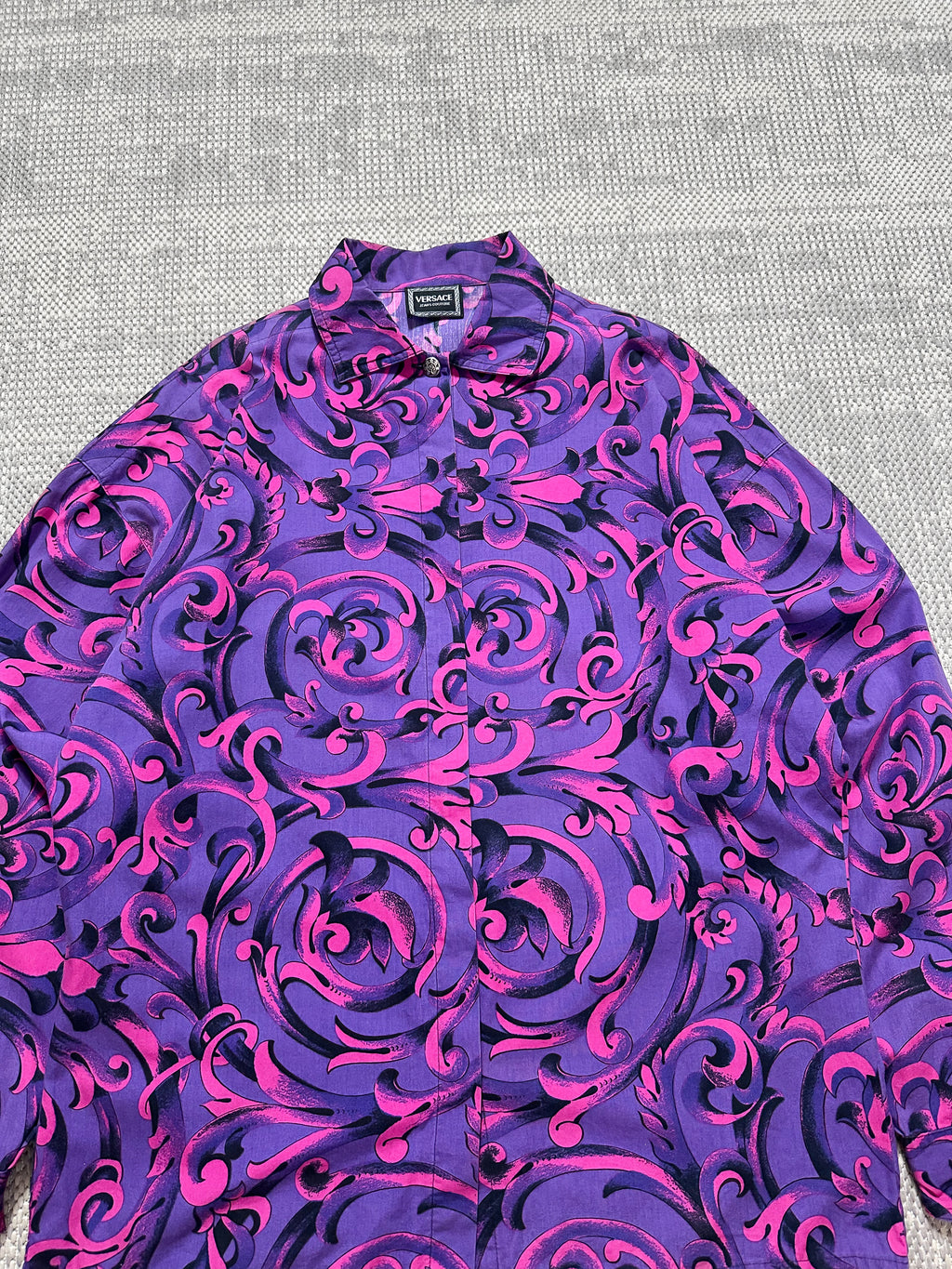 1990s Versace Baroque-Print Long Sleeve Shirt (L)