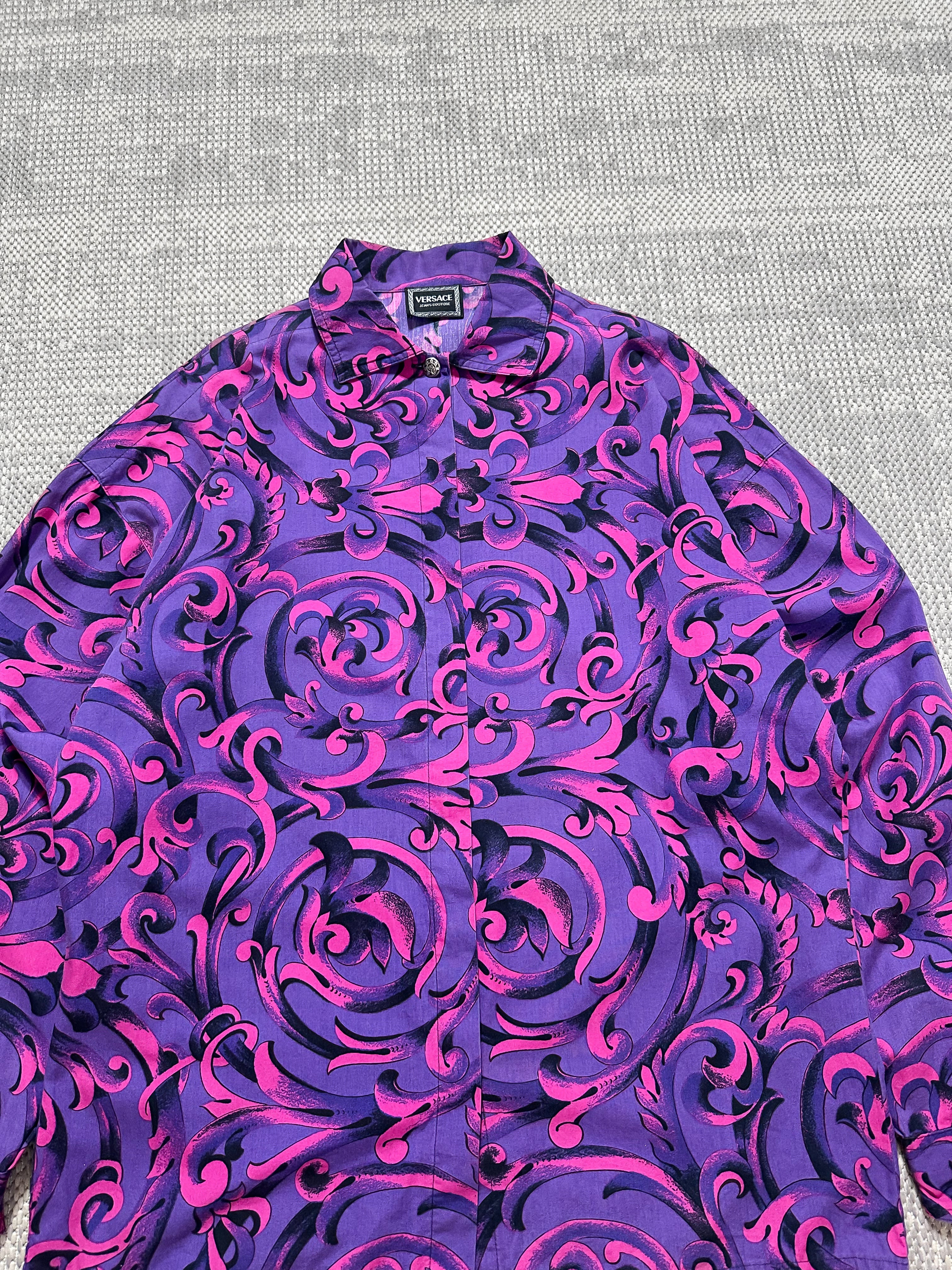 1990s Versace Baroque-Print Long Sleeve Shirt (L)