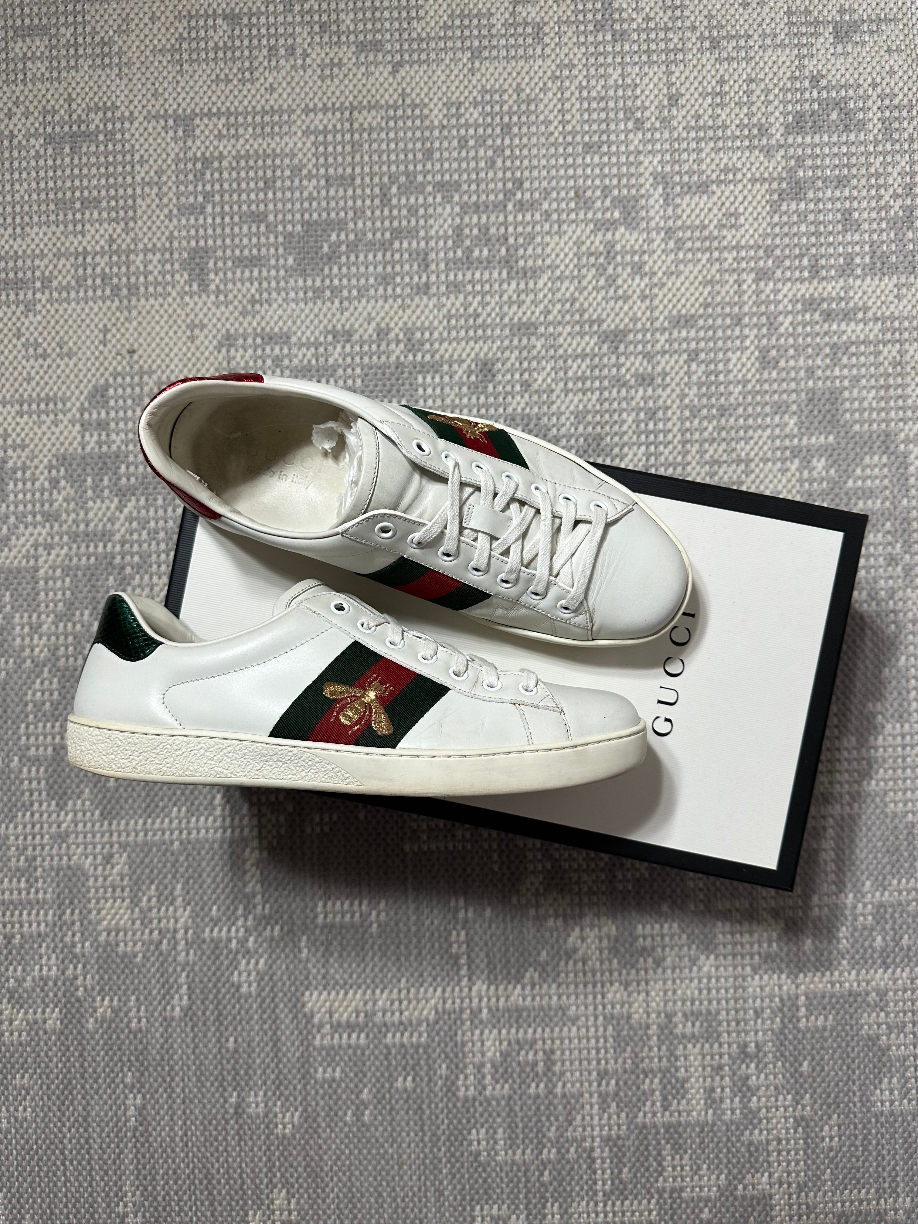 Gucci Ace Bee Embroidered Leather Trainers (UK7)