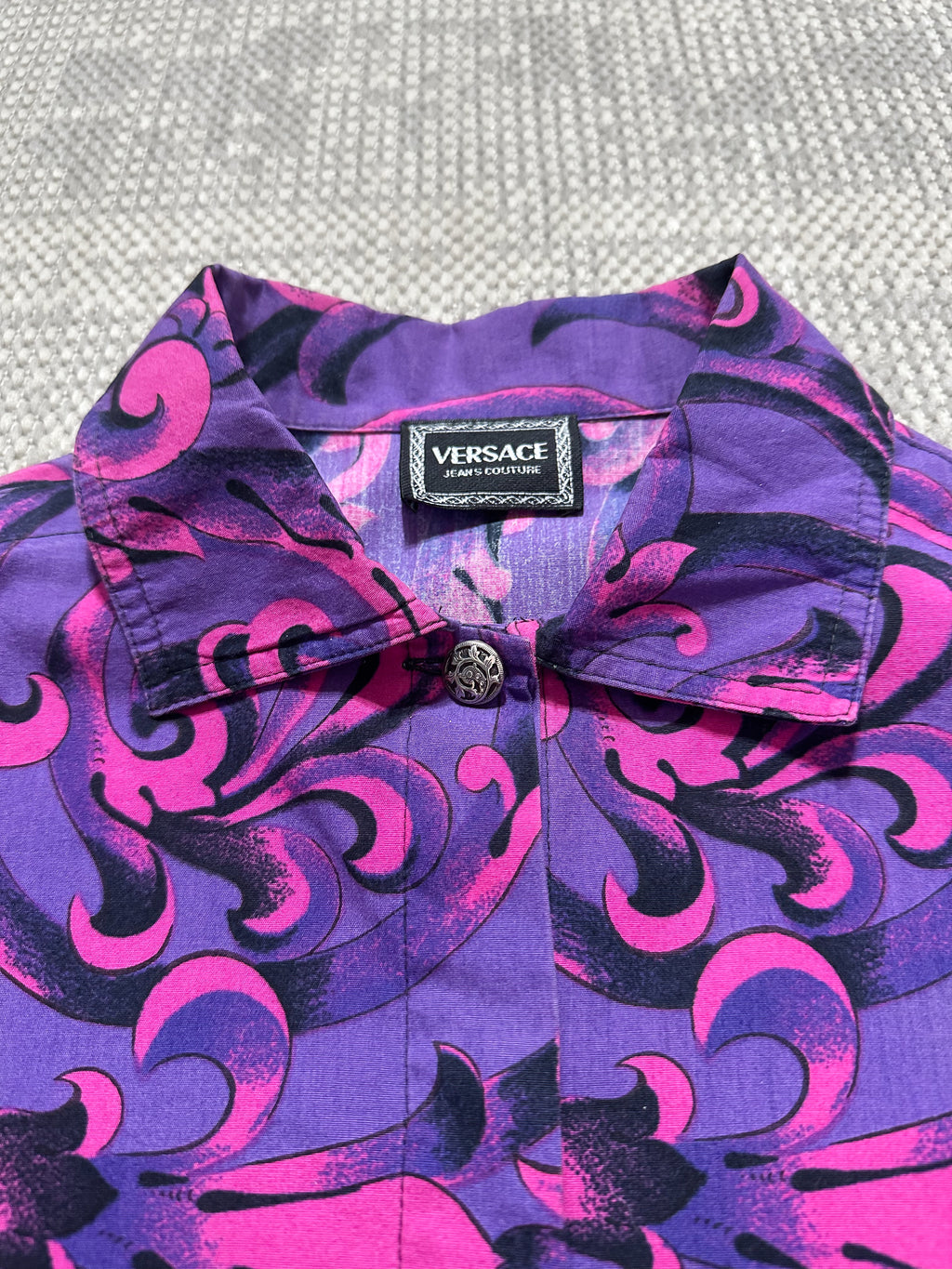 1990s Versace Baroque-Print Long Sleeve Shirt (L)