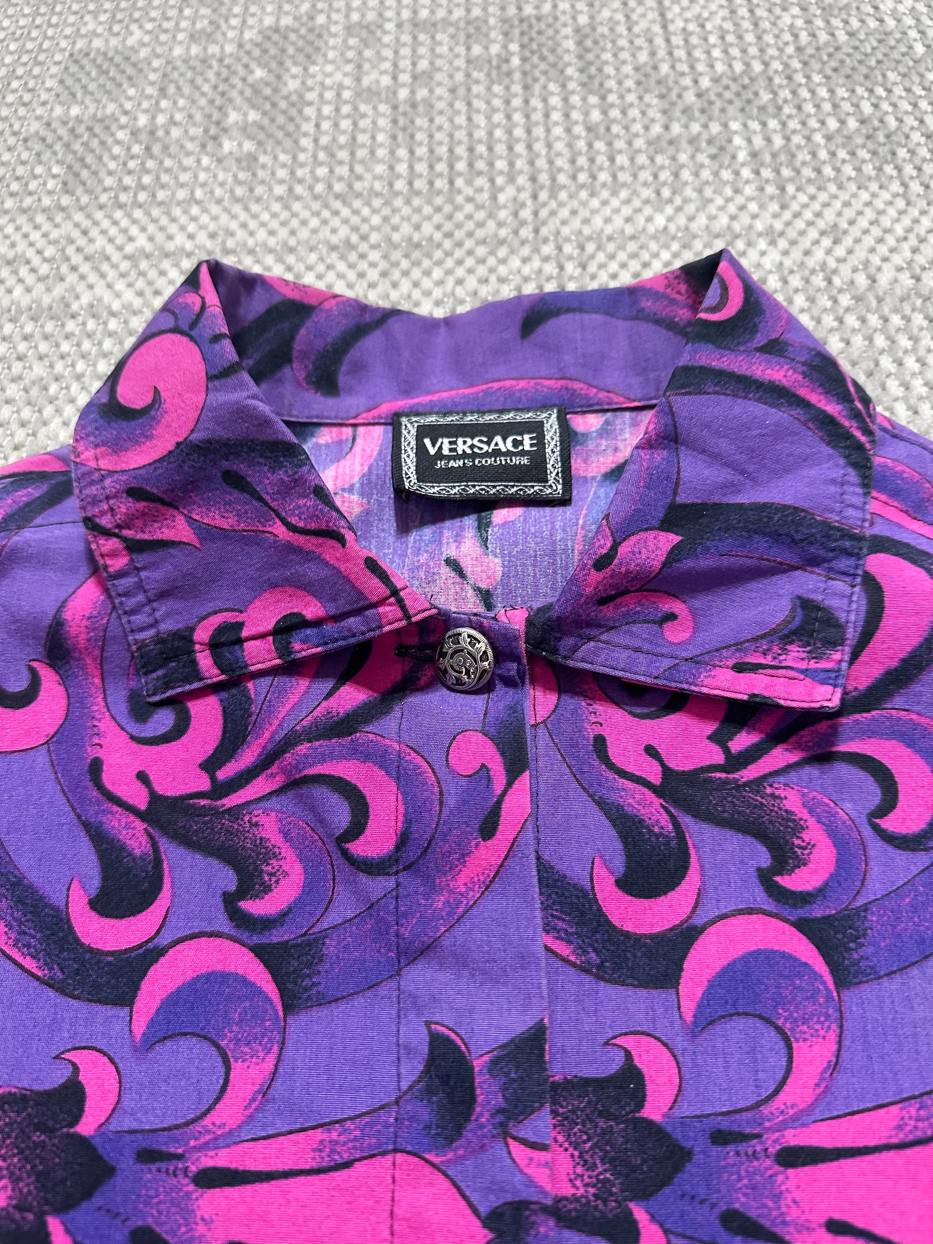 1990s Versace Baroque-Print Long Sleeve Shirt (L)