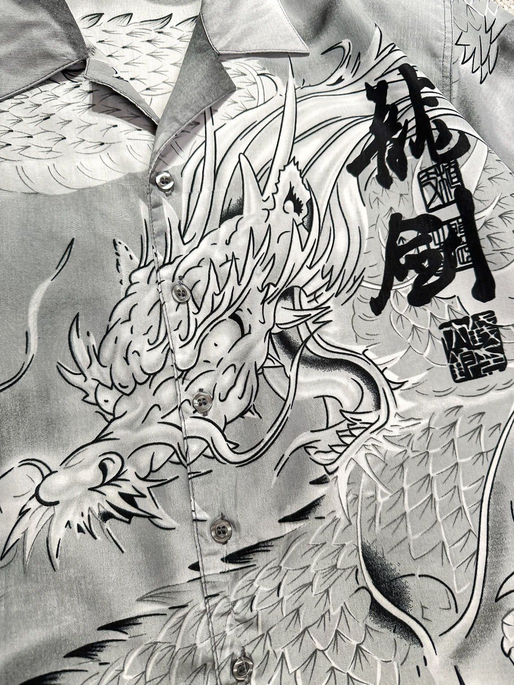 Dragon Japanese Print Short-Sleeve Shirt (L)