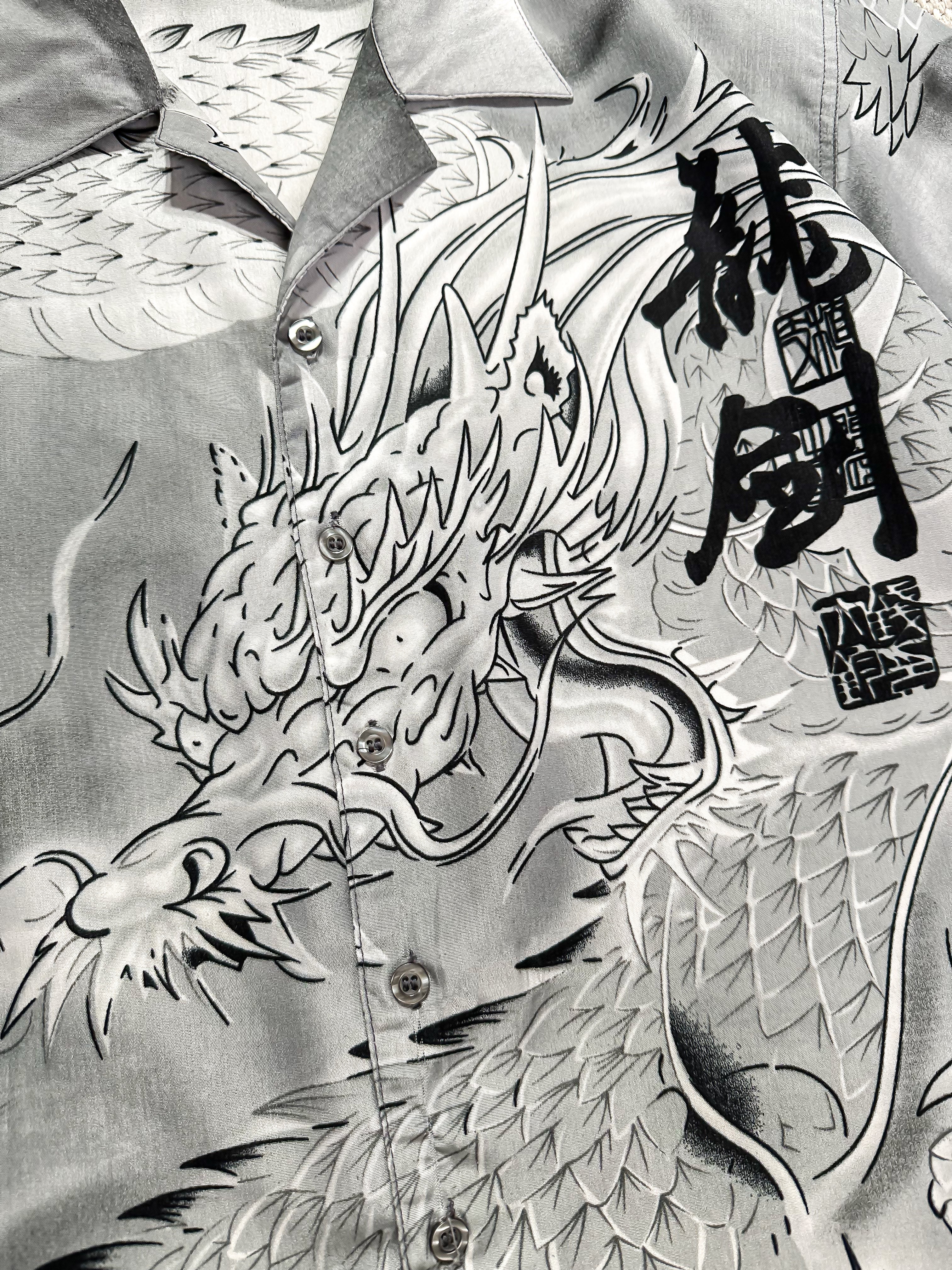 Dragon Japanese Print Short-Sleeve Shirt (L)
