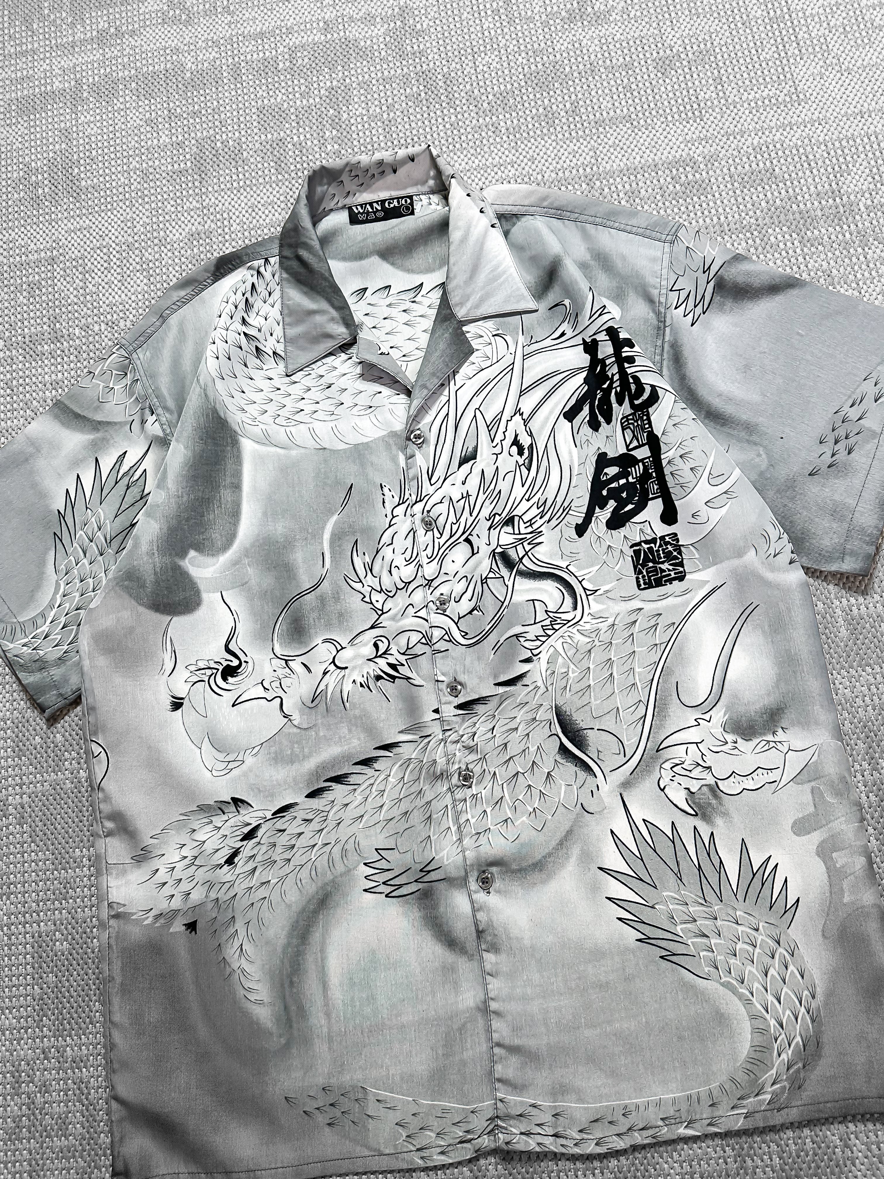 Dragon Japanese Print Short-Sleeve Shirt (L)