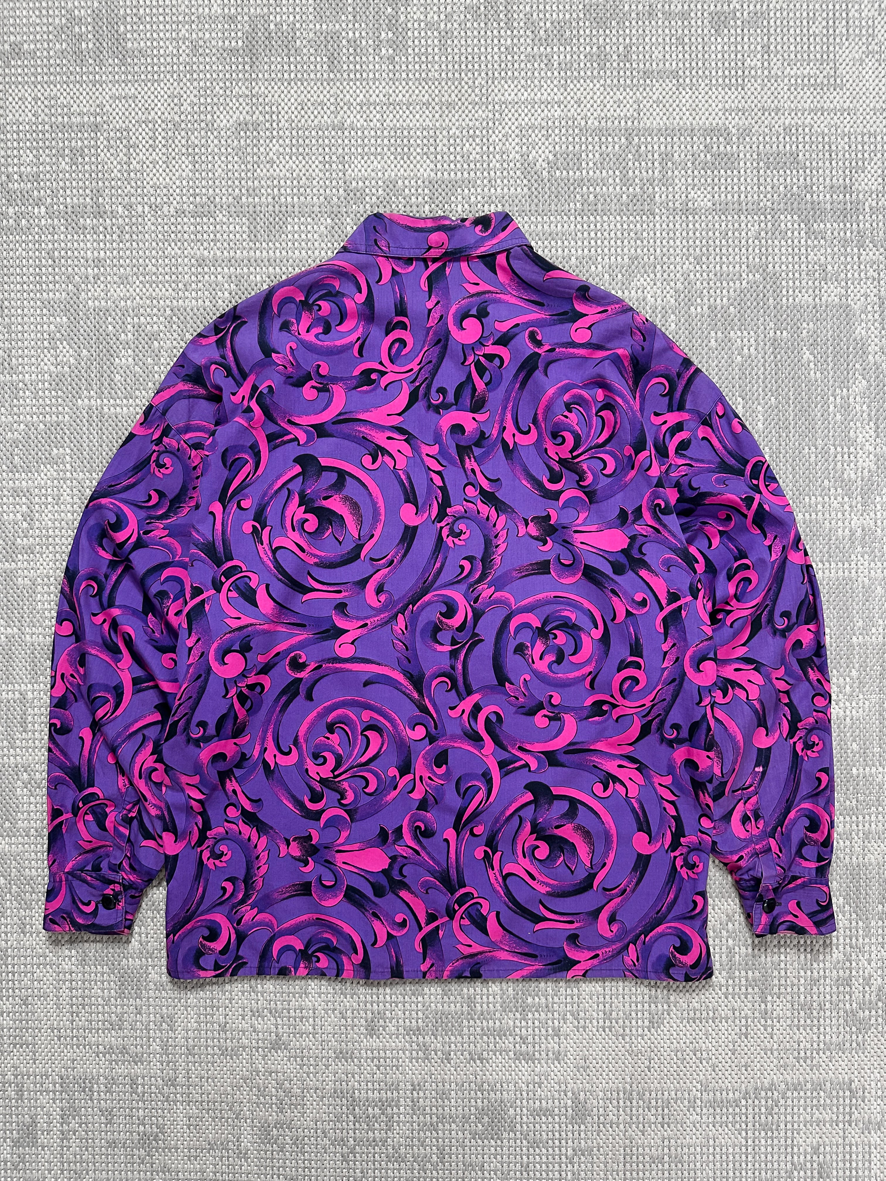 1990s Versace Baroque-Print Long Sleeve Shirt (L)